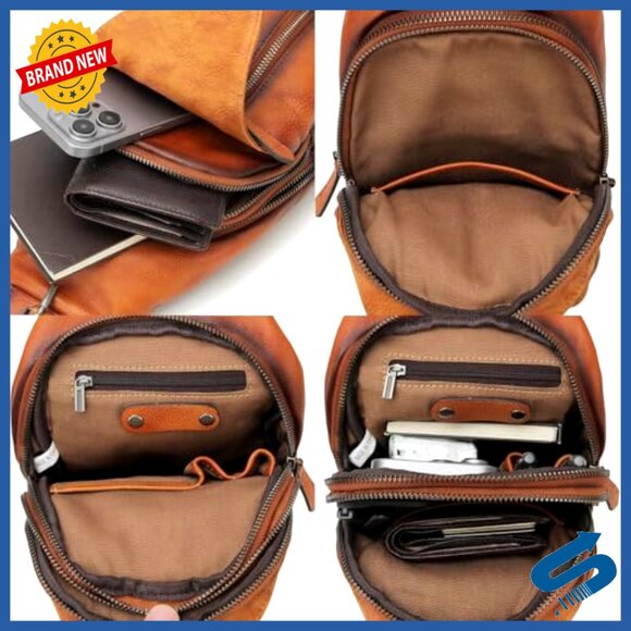 Genuine Leather Sling Backpack Crossbody Bag Adjustable Strap Travel Daypack main image 4
